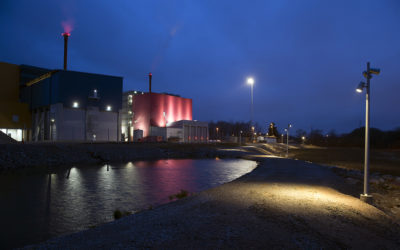 LED-strålkastare skapar fin ljusmiljö vid Skövde Värmeverk